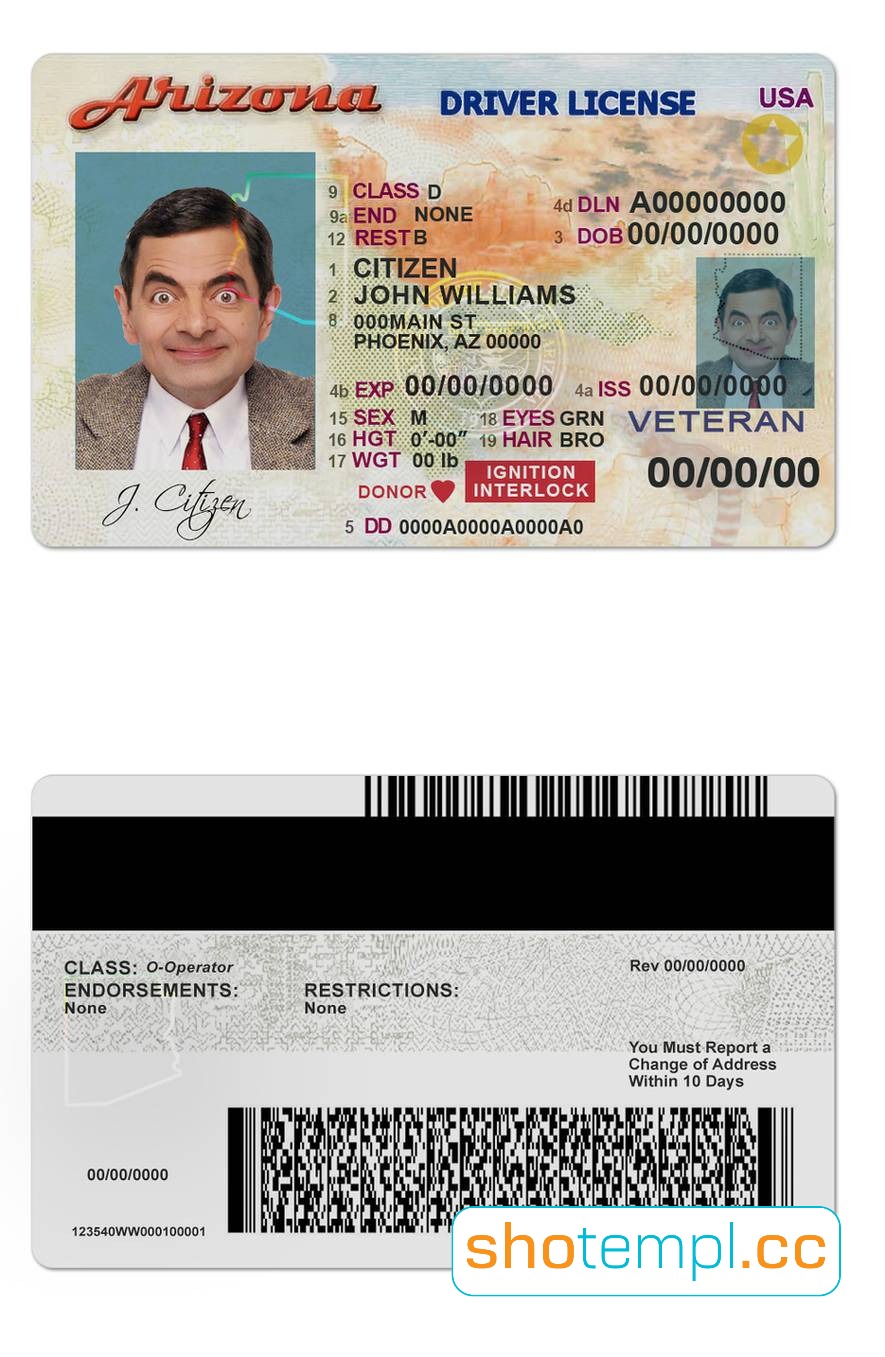Arizona Driver License PSD Template V1